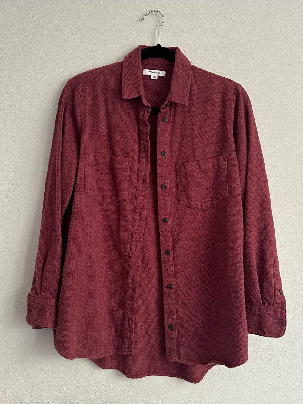 Women’s Madewell Burgundy Solid Flannel long sleeve button Shirt XXS